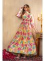 Ethnic Traditional Mustard Yellow Chinnon Silk long Anarkali Style Gown