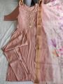 Ethnic Festival Peach Roman Silk Straight Suit