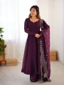 Elegant Ethnic Festive Wine Fancy Silk Anarkali Gown Suit