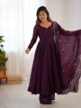 Elegant Ethnic Festive Wine Fancy Silk Anarkali Gown Suit