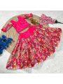 Elegant Traditional Pink Dola  Silk Kids Lehanga Set