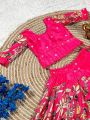 Elegant Traditional Pink Dola  Silk Kids Lehanga Set