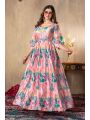 Elegant Festive Pink Chinnon Silk long Anarkali Style Gown