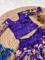 Elegant Traditional Purple Dola Silk Kids Lehanga Set