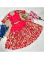 Elegant Traditional Red Dola Silk Kids Lehanga Set