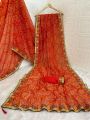 Festive Traditional Reddish Orange Viscose Georgette Saree