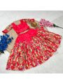 Elegant Traditional Red Dola Silk Kids Lehanga Set