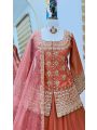 Elegant Festive Rust Peach Shimmer Silk Lehanga Suit