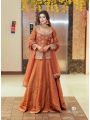 Elegant Festive Rust Peach Shimmer Silk Lehanga Suit