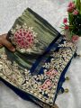 Traditiional Festive Teal Blue Pure Gaji Silk Bhandani Saree