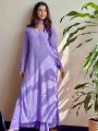 Ethnic Festive Lavender Chikankari Long Salwar Kurti Plazo Suit
