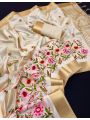 Tussar Silk Saree With Beige / Gold Resham Embroidery