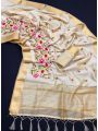 Tussar Silk Saree With Beige / Gold Resham Embroidery