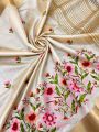 Tussar Silk Saree With Beige / Gold Resham Embroidery