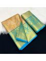 Bridal Kanjivaram Orange and Firozi Silk Saree