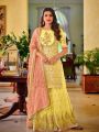 Lemon Yellow Faux Georgette Embroidered Sharara Set