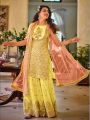 Lemon Yellow Faux Georgette Embroidered Sharara Set