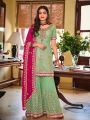 Mint Green Faux Georgette Embroidered Sharara Set