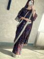 Maroon & Blue Digital Printed Georgette Ready-to-Wear Saree