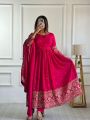 Elegant Festival Rani Pink Vichitra Silk Anarkali Suit