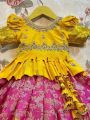 Elegant Traditional Yellow & Pink Cotton Silk Kids Lehanga Set