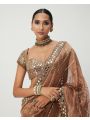 Elegant Traditional Festive Copper Gold Pure Soft Jimmy Choo Silk Saree