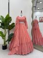 Elegant Festive Peach Faux Georgette Lehanga Set 