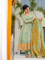 Traditional Festive Ethnic Mint Green Chinnon Silk Anarkali Suit