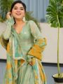 Traditional Festive Ethnic Mint Green Chinnon Silk Anarkali Suit