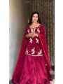 Deep Maroon Natural Crepe Silk Lehanga Set 