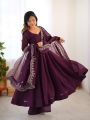 Elegant Ethnic Festive Wine Fancy Silk Anarkali Gown Suit