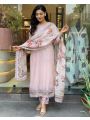 Authentic Elegant Ethnic Light Pink Roman Silk Straight Suit