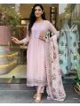 Authentic Elegant Ethnic Light Pink Roman Silk Straight Suit
