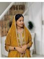 Authentic Traditional Festive Mustard Chinnon Silk Plazo Suit