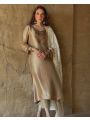 Authentic Elegant Traditional Golden Beige Silk Straight Suit