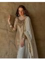 Authentic Elegant Traditional Golden Beige Silk Straight Suit