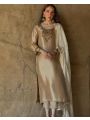 Authentic Elegant Traditional Golden Beige Silk Straight Suit