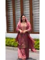 Elegant Traditional Festive Rose Gold Chinnon Silk Plazo Suit