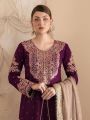Ethnic Elegant Festive Wine Faux Georgette Embroidered Sharara Suit