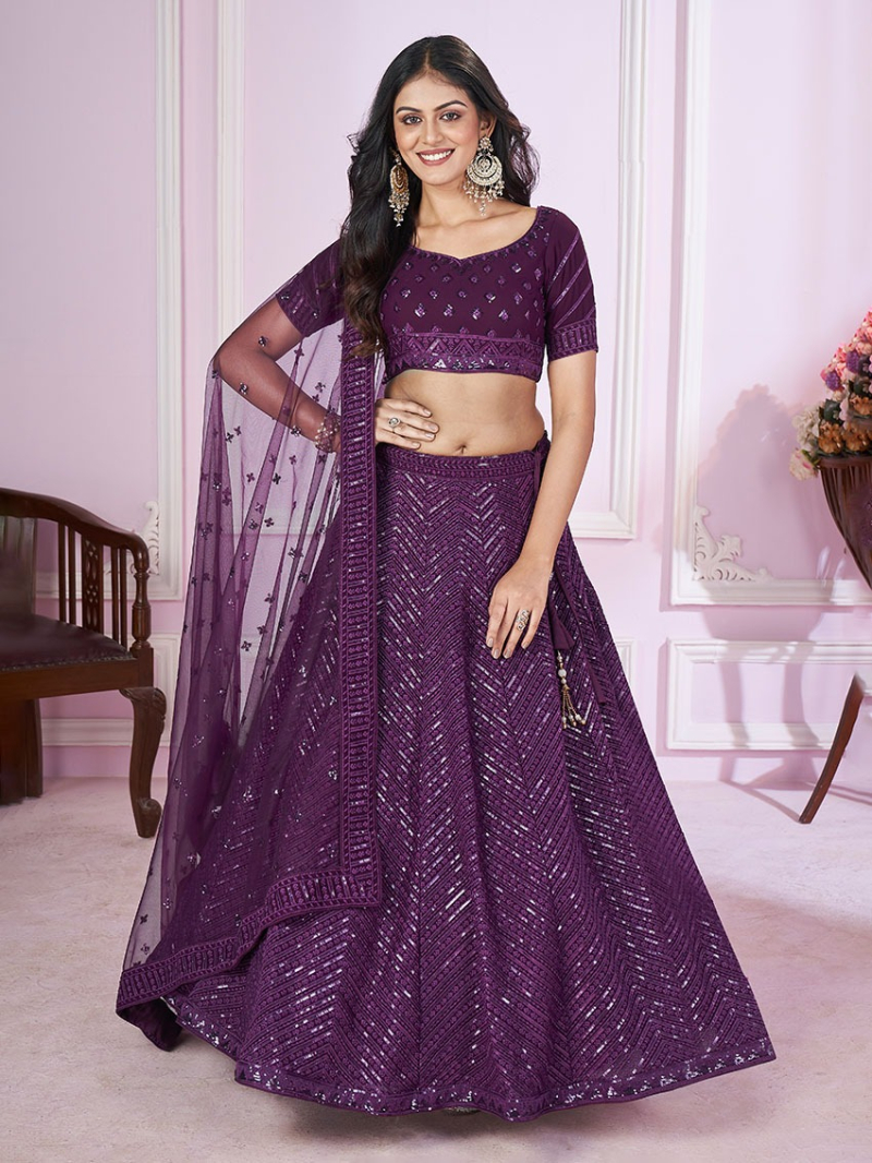 Traditional Designer Ethnic Festive Deep Purple Georgette Lehanga Suit