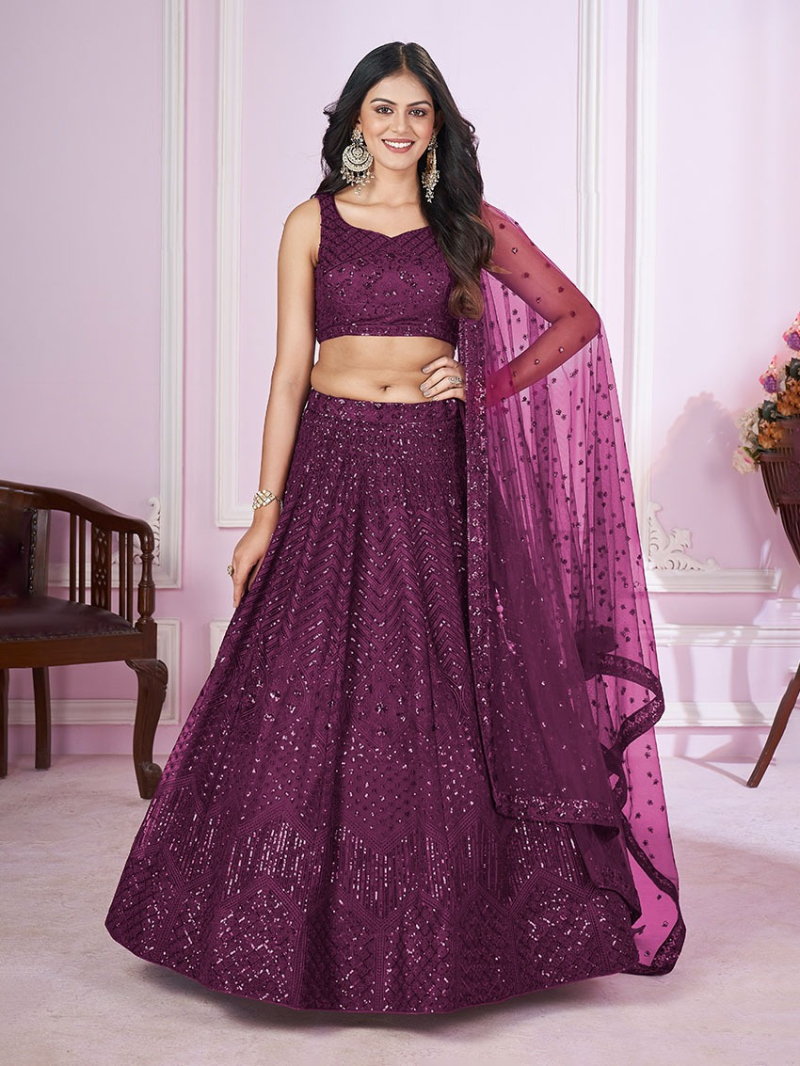 Elegant Designer Ethnic Deep Orchid Purple Soft Net Lehanga Suit