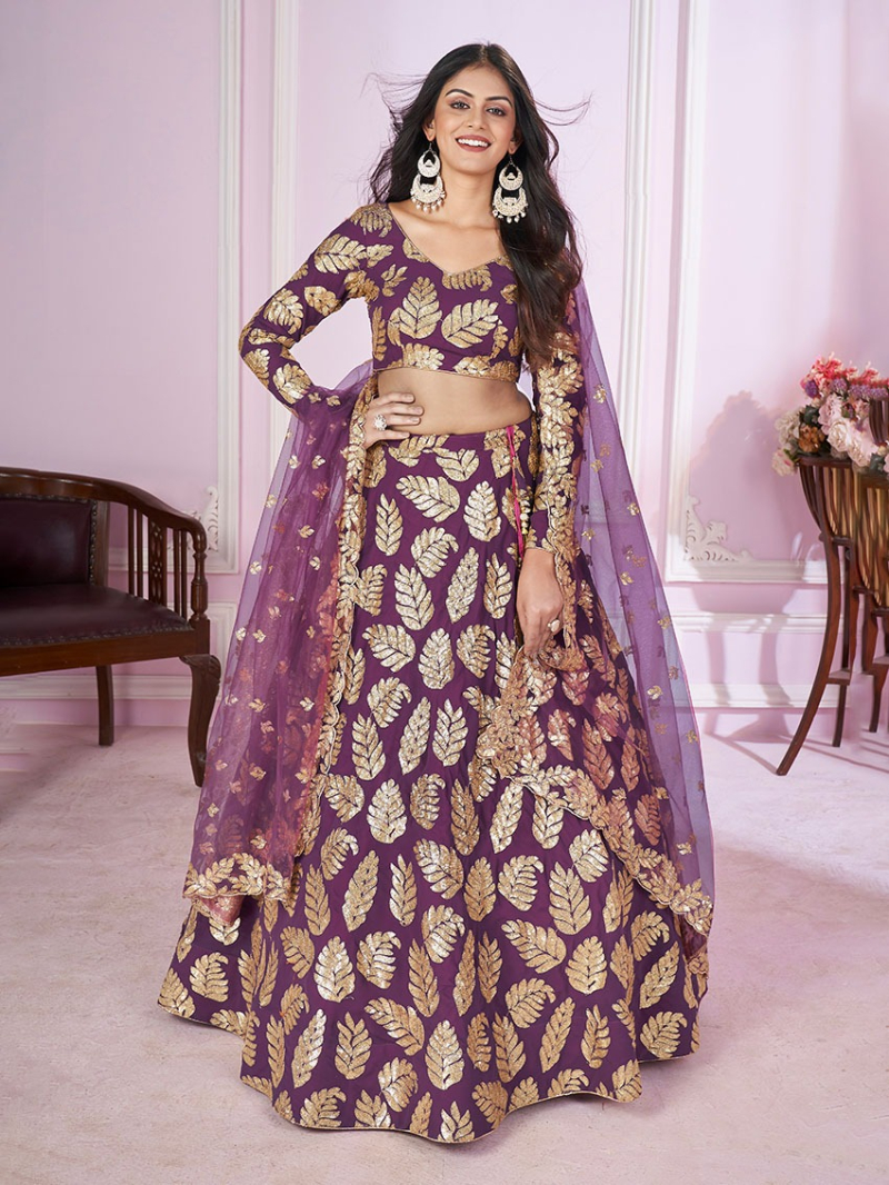 Ethnic Designer Traditional Festive Plum Georgette Lehanga Suit