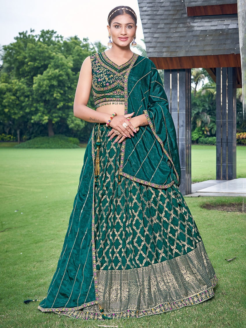 Elegant Traditional Ethnic Festive Viscose Jacquard Russian Silk Lehanga Suit
