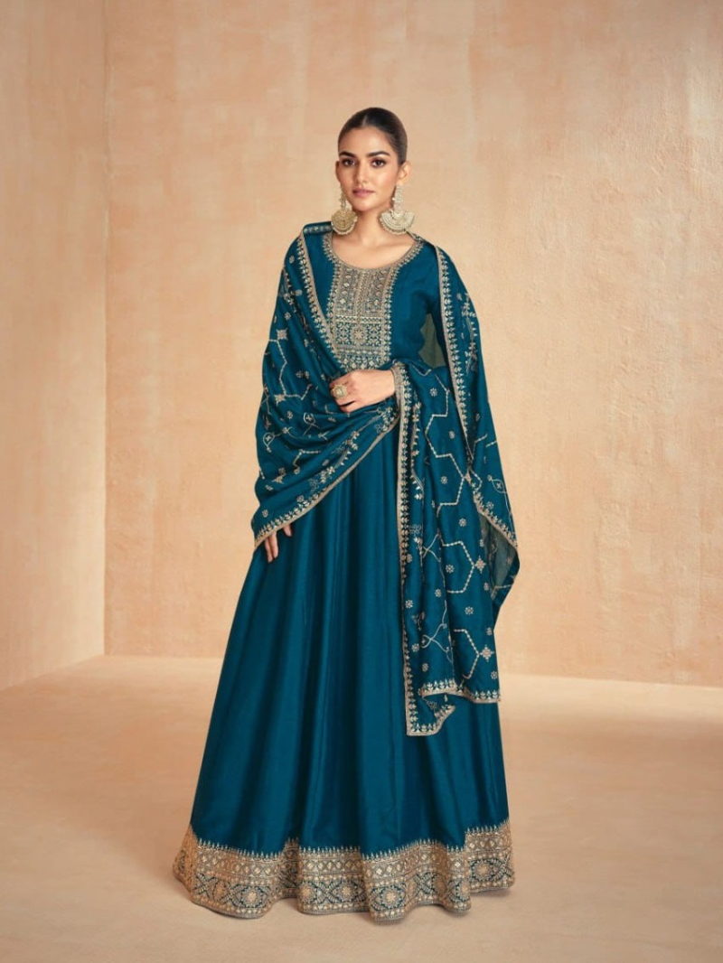 Elegant Traditional  Teal Blue Premium Silk Anarkali Suit