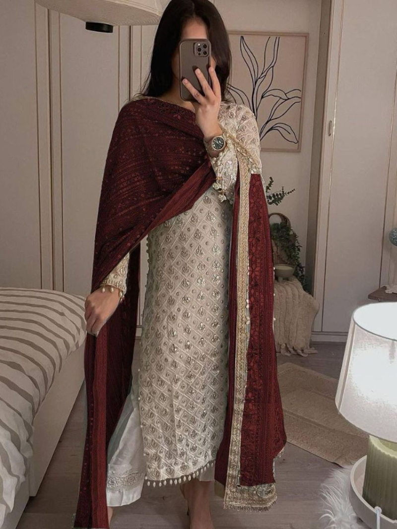 Elegant Ethnic Festive Faux Georgette Straight Suit