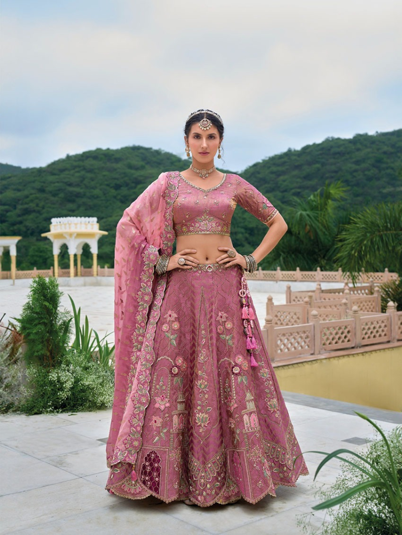 Traditional Ethnic Festive Dusty Rose Fancy Silk  Lehanga 