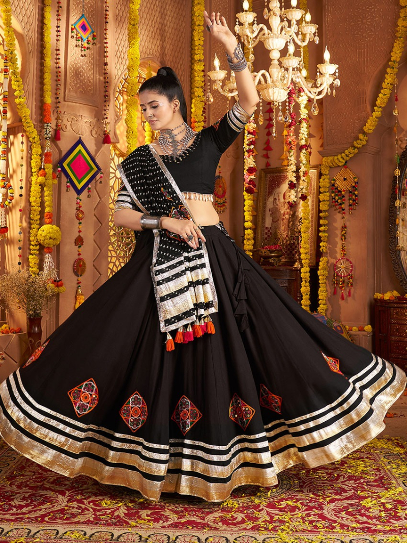 Designer Traditional Black Viscose Rayon Navratri Lehanga Suit