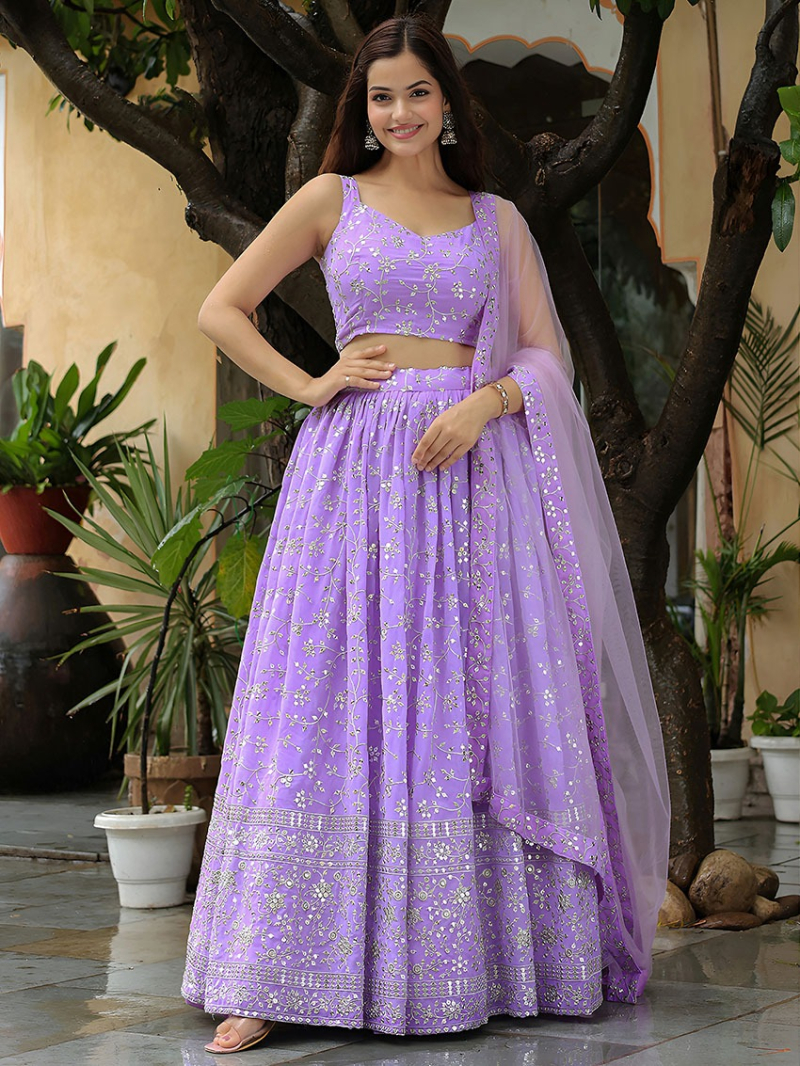 Authentic Elegant Ethnic Festive Lavender Georgette Lehanga Suit