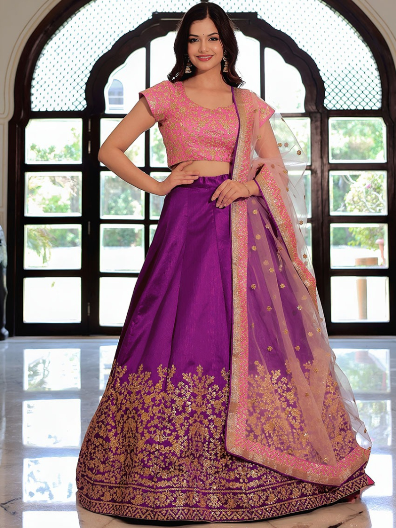 Designer Bridal Ethnic Purple Mulberry Silk Lehanga Suit