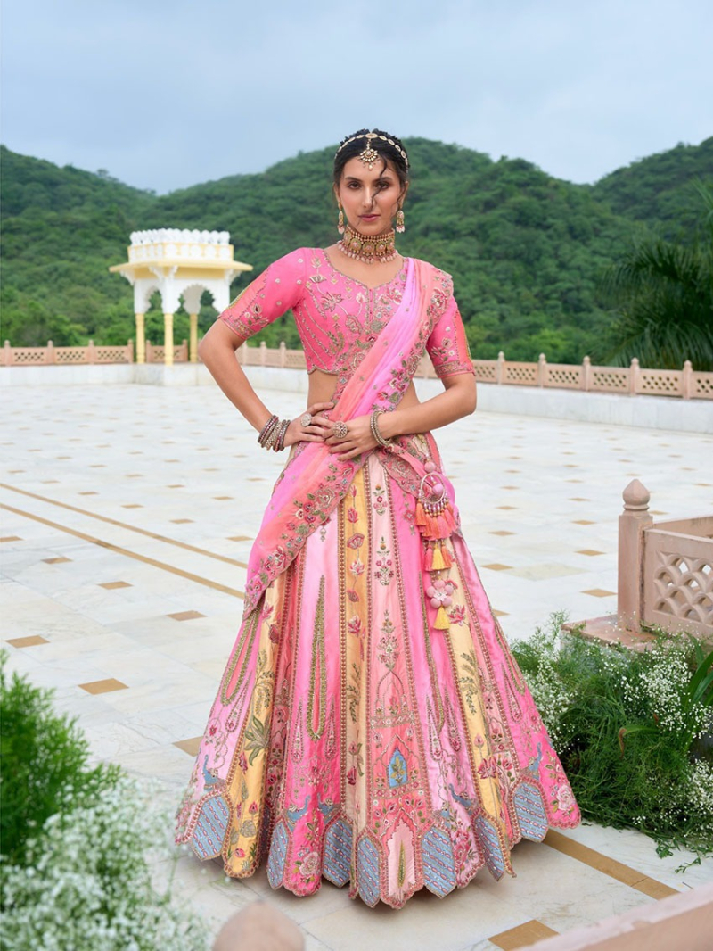 Elegant Ethenic Festive Pink Fancy Silk Lehanga